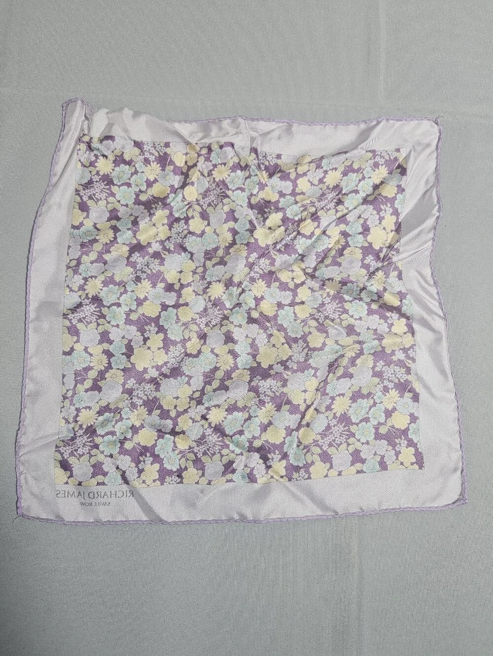 Richard James Savile Row Floral Designer Purple Small Silk Scarf Pocket Square